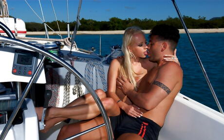 Hot czech blonde Carla Cox sucking deep rod and gets a cum shot in her mouth outdoor